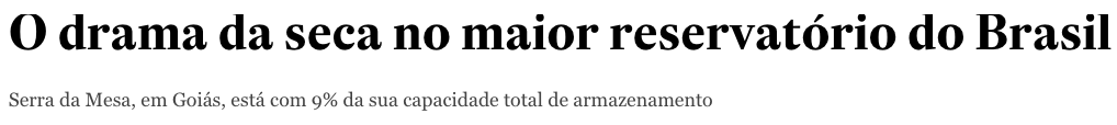 Manchete de notícia de nível de reservatório em Goiás